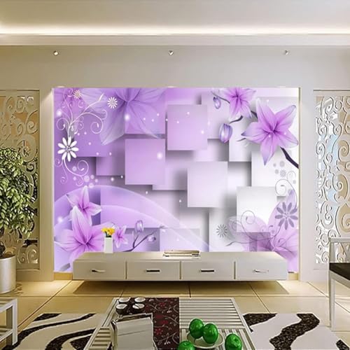 Tzxztt Sencillo Tridimensional Geometría Flores Moradas Moderno Papel Pintado 3D Seda Texturizada Primera Calidad Neutros Material Ideal Para SalóN Dormitorio-200cm×140cm