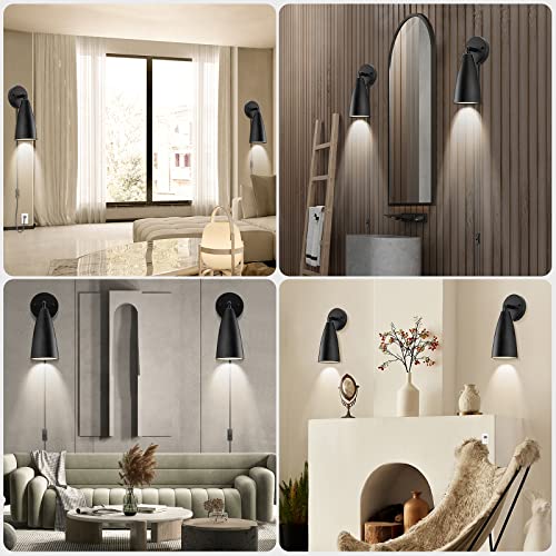 Kewanno Plug In Wall Sconces, 2 Pack Swing Arm Wall Lamp With Plug In Cord, Industrial Plug In Wall Light Sconces With On Off Switch, Black Wall Sconces Lighting For Bedroom, Living Room #TOP4