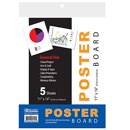 Bazic Poster Board, 11 X 14 Inches, White, 5 Sheets/Pack (Case Of 48 Packs) #TOP23