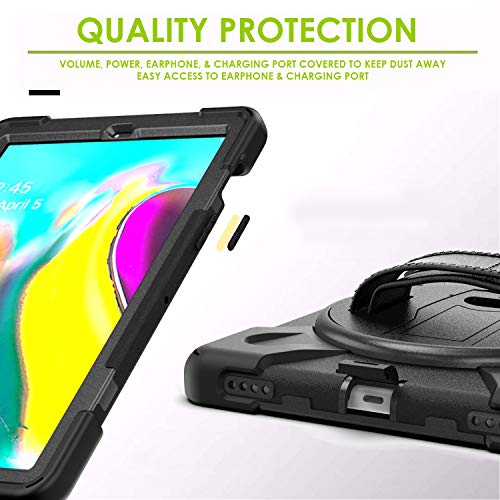 Kiq Shield Series Samsung Tab 10.1 Case Sm-T510/T515 Samsung Galaxy Tab A 10.1 Case 2019 Shockproof Rugged Cover 360 Kickstand, Hand Strap & Shoulder Strap For Galaxy Tab A 10.1 Inch - Black #TOP7