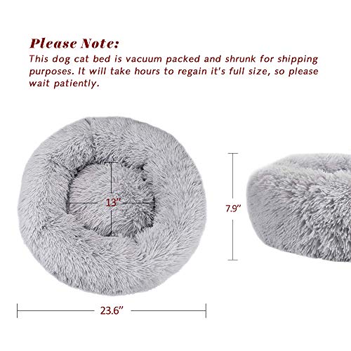 Qucey Calming Cat Beds For Indoor Cats, Anti Anxiety Round Fluffy Plush Faux Fur Cat Bed, Washable 23 Inches Small Dog Bed & Cat Bed #TOP3