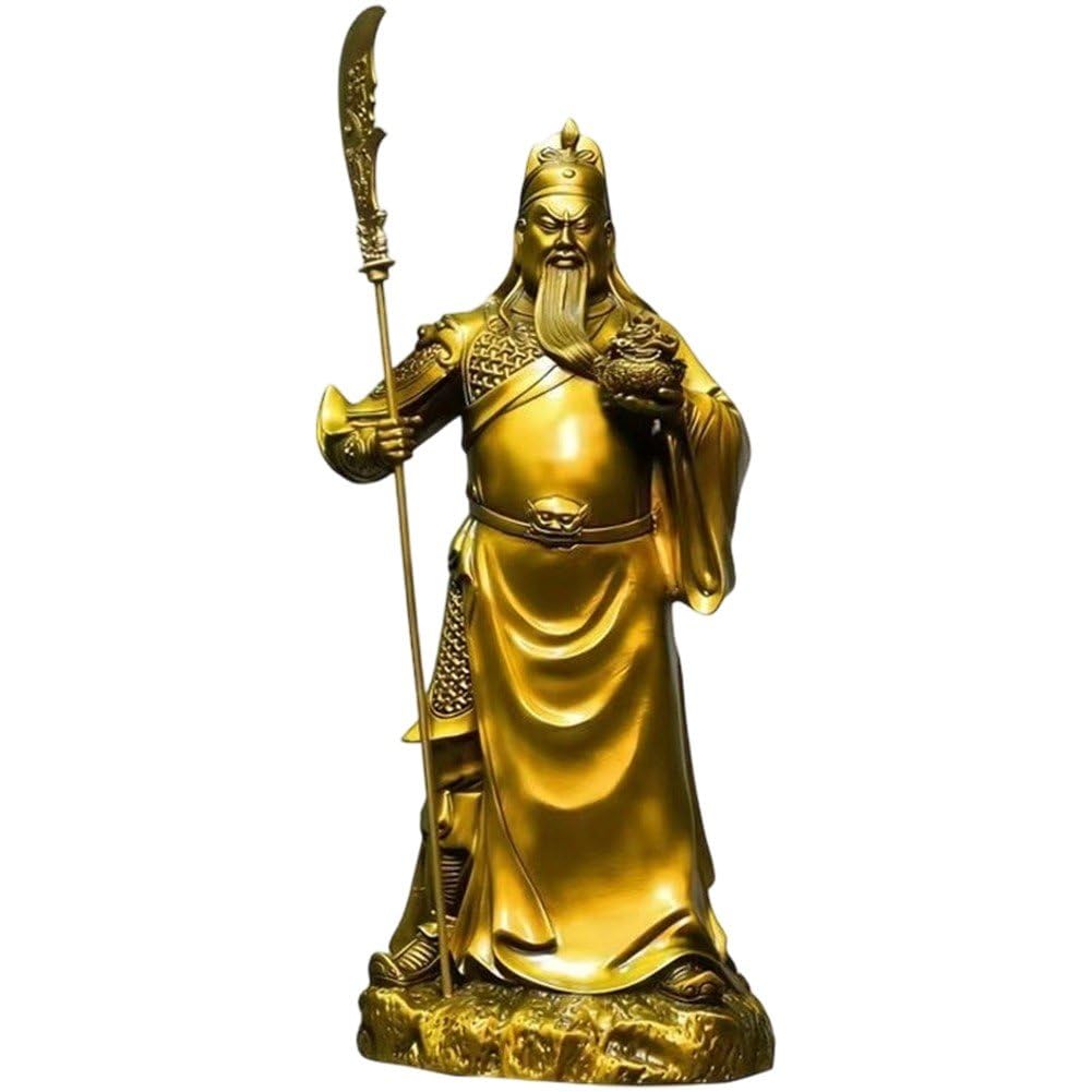 Sslvya Brass Guan Yu Statue, Traditional Chinese Figurine, Feng Shui God of Wealth Sculpture Ornament for Home Decor