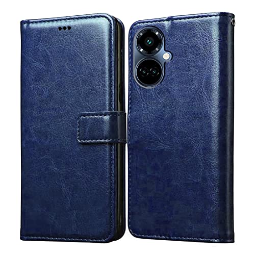Image of Amazon Brand - Solimo Flip Leather Mobile Cover (Soft, Flexible & Kickstand Back case) Compatible for Tecno Camon 19 Pro 5G (Blue)