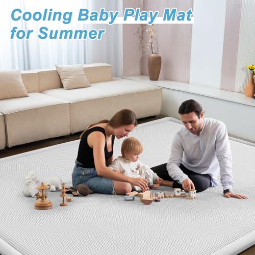 Image of Baby Play Mat for Floor Nursery Rug Muscle Area Rug Playroom Rug 50x50 inch Elastic Foam 1.3 inch Thick Crawling Mat for Babies,Toddlers, Infants,Kids(Plaid Light Grey)