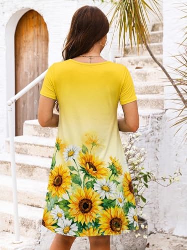 Image of Heymoments Women's Short Sleeve Crewneck Sundress Summer Casual A-Line Beach Dress with Pockets S-2XL