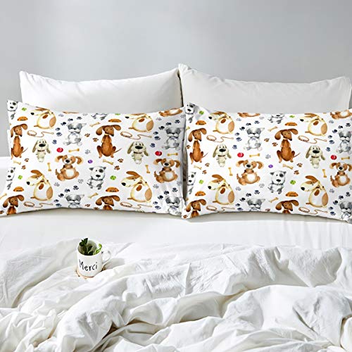 Feelyou Dog Fitted Sheet Cute Puppy Bed Sheet Set Deep Pocket Kawaii Animal Bedding Kids/Baby/Toddler Full Size Includes 1 Sheets & 2 Pillowcases (No Flat Sheet) #TOP2
