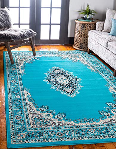 Unique Loom Reza Collection Traditional Persian Style Area Rug, 9 x 12 ft, Turquoise/Ivory