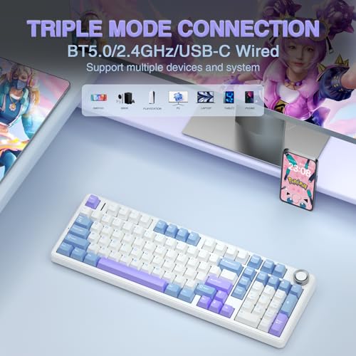 Image of AULA F99 Pro Wireless Mechanical Keyboard with Knob,Creamy Sound,Tri-Mode BT5.0 /USB-C /2.4GHz Hot Swappable Keyboard,Gasket Structure,RGB Backlit Computer Gaming Keyboards