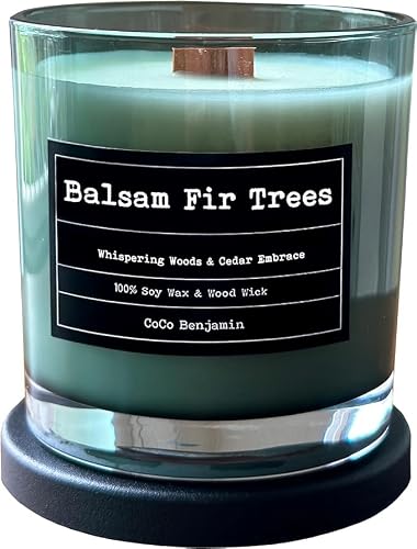 100% Natural Soy Wax Candle by CoCo Benjamin -Balsam Fir Trees -Highly Scented Hand-Poured Luxury Candle with Soothing Crackling Wood Wick for Clean & Even Burn