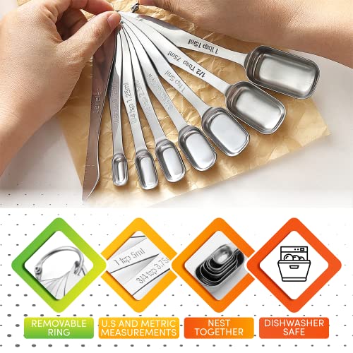 Spring Chef Stainless Steel Measuring Spoons Set of 8 with Leveler, Metal Teaspoon & Tablespoon Measuring Spoons for Dry & Liquid Ingredients, Fits in Spice Jars - Kitchen Gadgets For Baking & Cooking by Spring Chef - Image 6