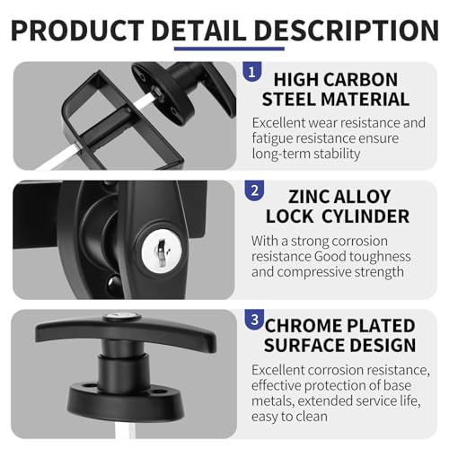 Gnellkoor Shed Door Lock Latch, 2 Pack 5-1/2 Inch Stem Shed Door T Handle Lock with 8 Keys Hardware Set for Storage Barn Camper RV Garage, Fits on 4-1/2" Max Thickness by Gnellkoor - Image 4