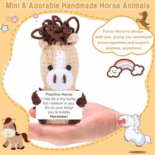 Caballo Positivo muñeca pony caqui tejida a mano amigurumi con mensajes 3