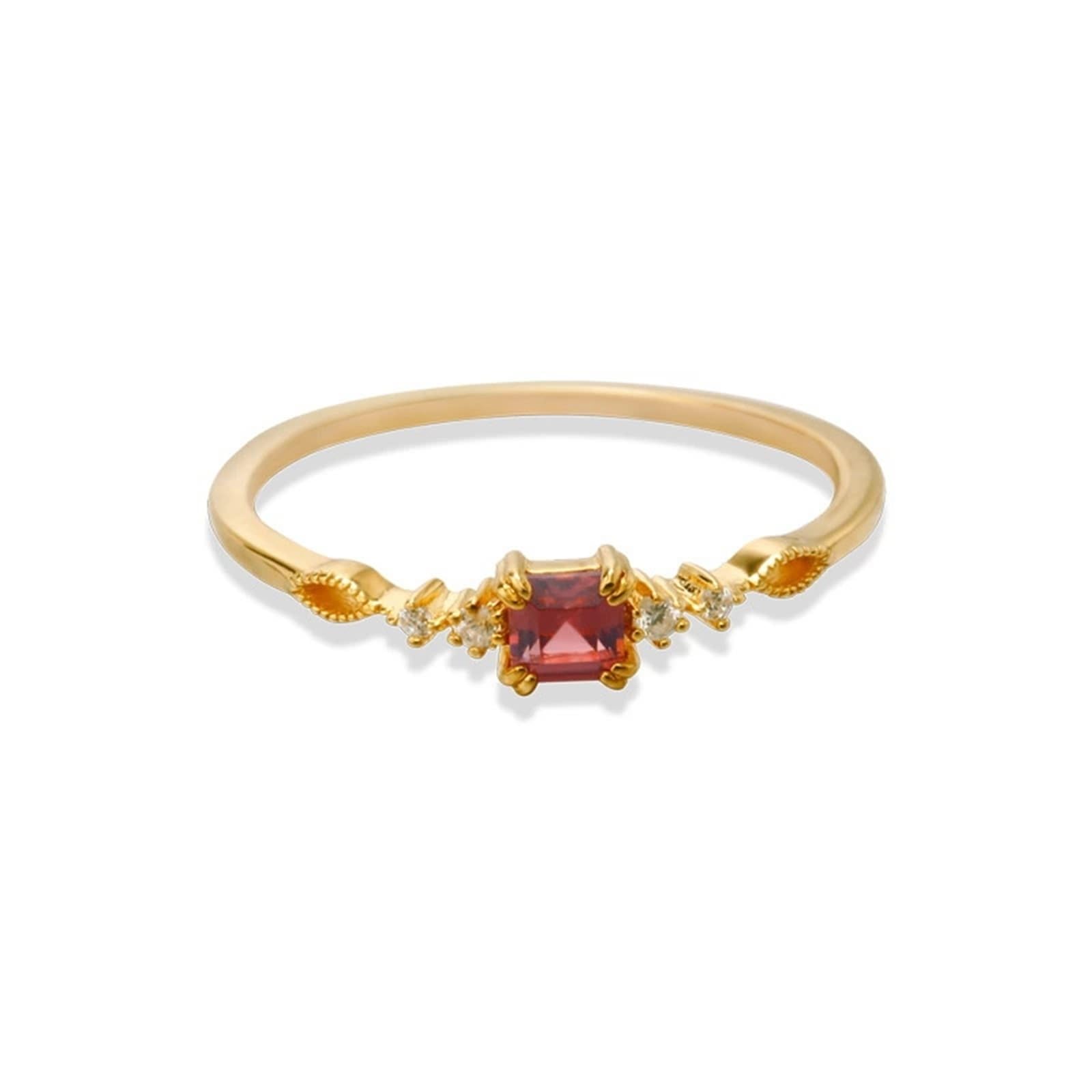 Anillo de compromiso de oro amarillo 9 K/14 K/18 K con rectángulo rojo Lab Rubí fino