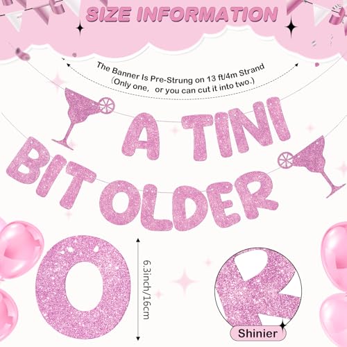 Fulmoon Pre Strung A Tini Bit Older Banner Glitter Martini Party Decorations Martini Bar Party Decorations Birthday Banner for Women (Pink) - Thumbnail 3