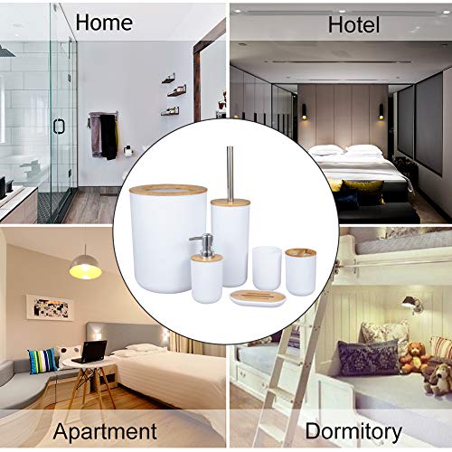 ZEENEEK Bathroom Accessories Set, 6pcs Bathroom Accessories Toothbrush Holder, Toothbrush Cup, Soap Dispenser, Soap Dish, Toilet Brush Holder,Trash Can, for Home, Apartment, Dormitory etc - Thumbnail 7