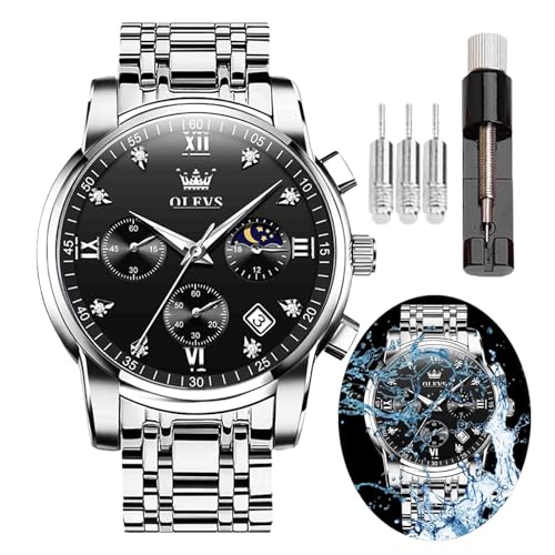 Image of OLEVS Men's Analog Watch Multi Color Business Stainless Steel Waterproof Luminous Quartz Watch Luxury Leisure Date Simulation Original Bowl Watch (In-2858- Multicolor White ?)