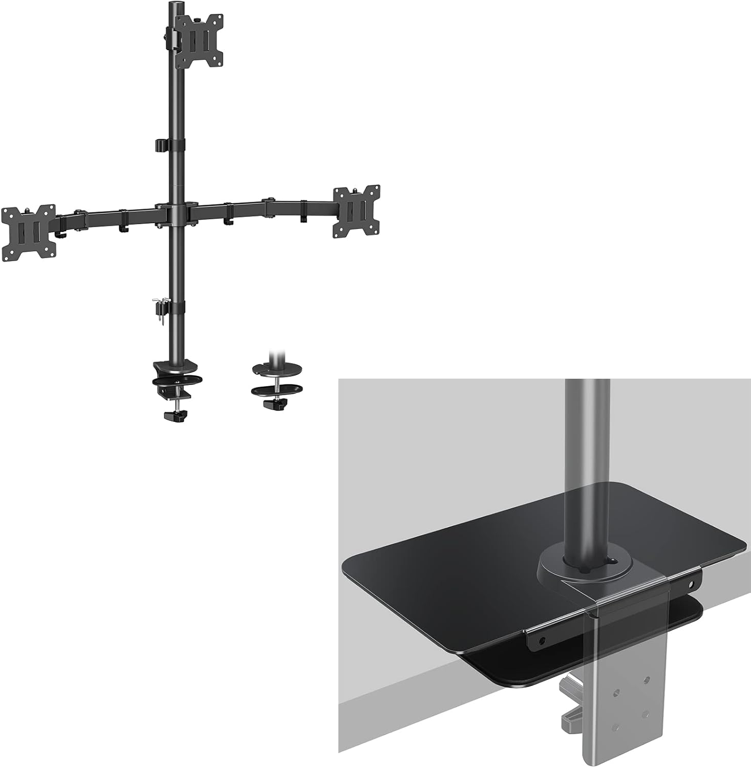 MOUNT PRO Triple Monitor Mount, Monitor Stand fits 3 Screens up to 32 inch, 17.6 lbs Each and Monitor Mount Reinforcement for Thin, Other Fragile Table Tops
