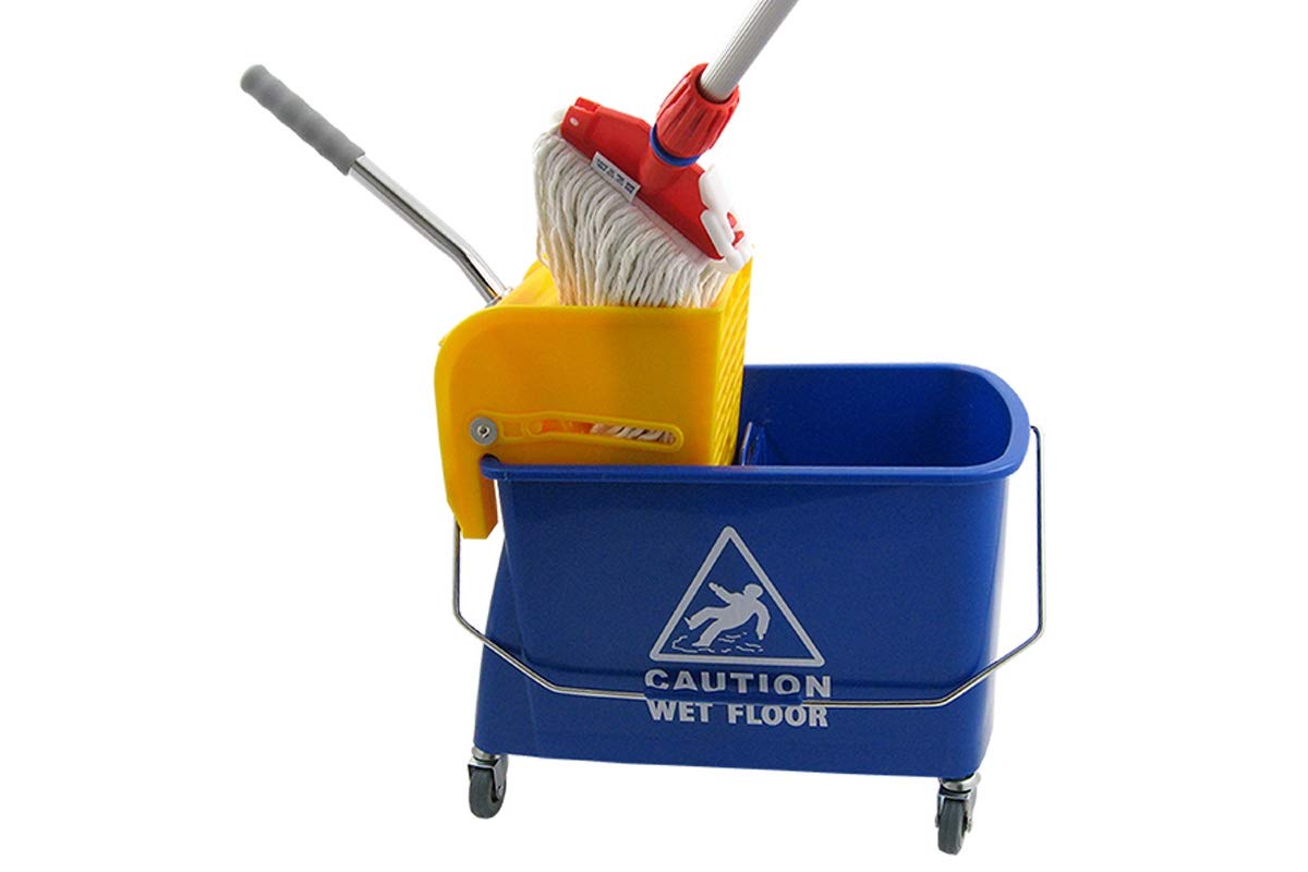 Kit de Limpieza con Minicubo, 4 Mopas Pro-Master y 2L Limpiador | Sistema de 2 cámaras para agua limpia y sucia, soporte magnético plegable y recambios para parqué, baldosas o laminados.
