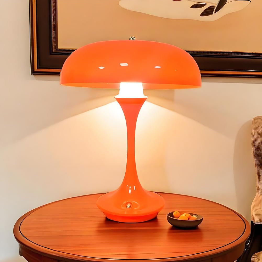 Lampe Champignon Orange, Lampe de Table LED Rechargeable, sans Fil, Tactile, intensité Variable, Batterie 2000 mAh, Lampe de Bureau, Lampe de Chevet USB Rechargeable, 3000 K-6000 K, Orange