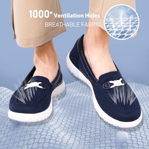Image of Buyrew Loafers for Women - Comfortable Mesh Knit Slip On Walking Shoes with Arch Support - Dressy Business Casual Work Flats for Standing All Day - Lightweight Breathable Penny Loafers