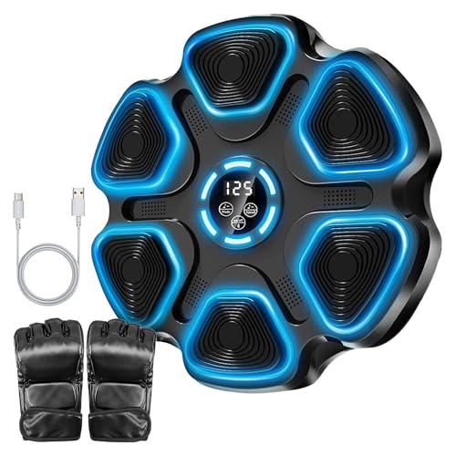 Image of Music Boxing Machine for Adults & Kids, 11 Modes 9 Speeds Bluetooth Indoor Trainer with LED Display, Wall Mounted Punching Target, Interactive Boxing Training Equipment for Home Gym