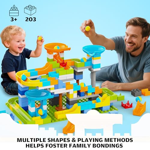 Image of 3in1 Marble Runs for Kids 3-5, 203pcs Compatible with Lego DUPLOS for Age 2-5, Marble Runs for Kids 4-8, Stem Building Toys, Toddler Toy, Marble Track, Marble Run Toy, Montessori Toy Gift for Age 3+