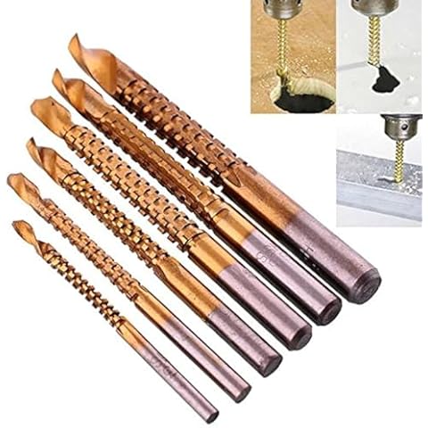 eoocvt 6pcs 3-8mm Titanium HSS Drill & Saw Bit Set Cutting Carpenter Wood Metal Cover