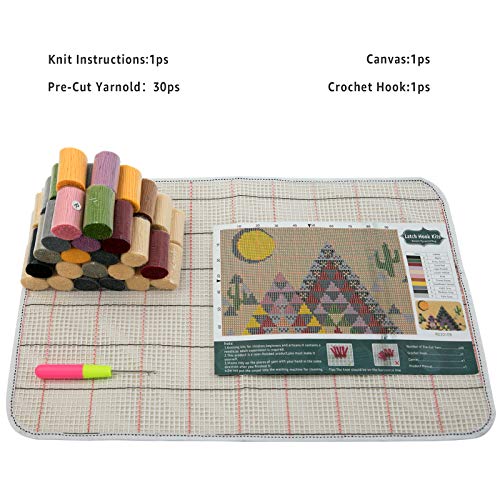 Image of Latch Hook Rug Kits, Kids Adults Carpet Embroidery Set Beginners Cross Stitch DIY Crochet Needlework Crafts Kits with Yarn, Crochet Hook and Gift Box, Desert Pyramid Pattern Printed 24X16 inches