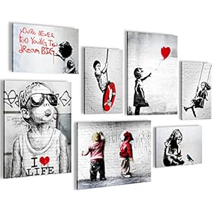 Schilderijen Set – KLAAR OM OP TE HANGEN – Foto Muur – Banksy Collage – 7 Delen – N003171a