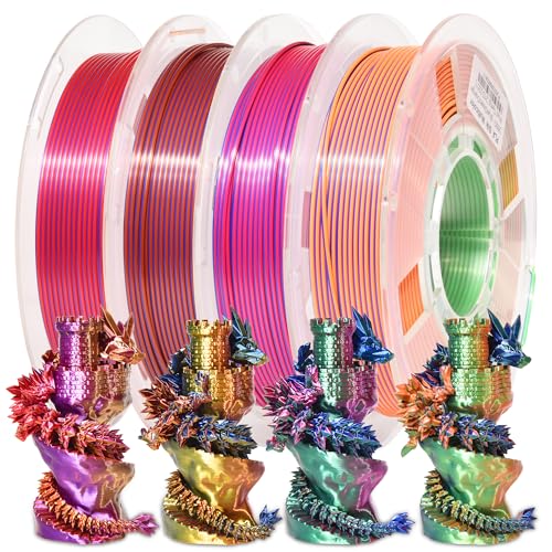 Image of PINBALL Silk Tricolor PLA 3D Printer Filament 1.75mm Shiny Multi-Color Change by Angle Filament 3D Printing PLA Filament Dimensional Accuracy + /- 0.02mm 250g*4