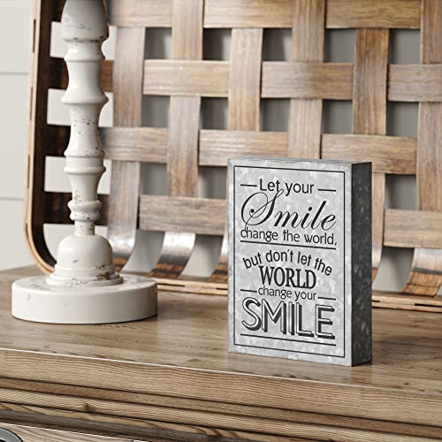 Barnyard Designs Wooden Box Sign Motivational Desk Decor, Inspirational Office Desk Decorations for Women Office Bathroom Shelf Décor (Your Smile) - Thumbnail 2