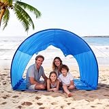 TOMSHOO Tenda Da Spiaggia Quick Up, 4-6 Persone, Protezione UV UPF50+, Resistente Al Vento, Pieghevole Portatile, 2,7x1,95x2,2 M, Blu, Per Spiaggia Campeggio Parco