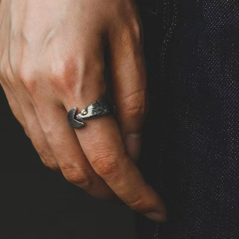 Silver Rings For Women, Vintage Fish Shaped Ring Trendy Adjustable Stackable Open Thumb Non Tarnish Birthday Party Jewelry Gift - Image 3