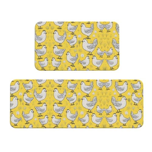 Yellow Chicken 1 Christmas Modern - Juego de 2 alfombrillas de cocina antideslizantes para estar de pie