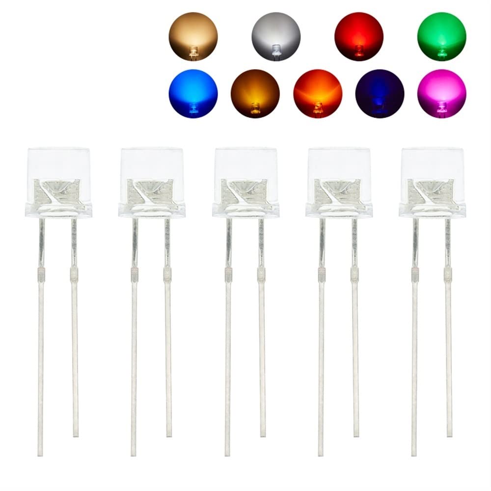 100 pz Min 5mm Flat Top Bianco Rosso Rosa Giallo Blu Grandangolo Lampada Diodo LED Lampadine Ultra Luminose Diodo Emettitore F5 5mm Lampada LED FAI DA TE