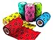 4 Inch Vet Wrap Tape Bulk (Black Paw Prints on Yellow, Red, Teal, Blue, Neon Green, and Neon Pink) (Pack of 24) Self Adhesive Adherent Adhering Flex Bandage Grip Roll for Dog Cat Pet
