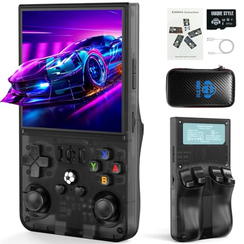YEQOO R36MAX Retro Handheld Game Console, 4.0 Inch IPS HD Screen Portable Retro Gaming Console, 1.5GHz CPU Support 30+ Emulator Console Video Game Console, 4000mAh Battery (64GB Black)