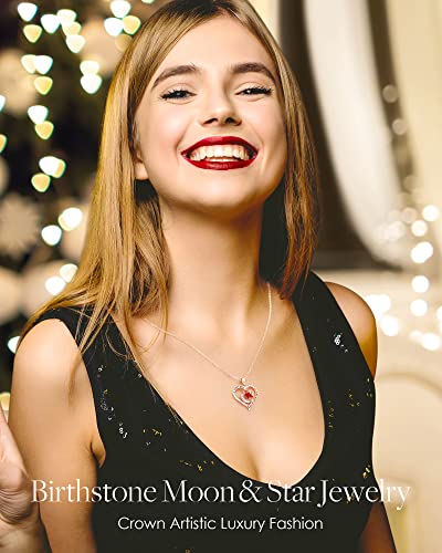 Louisa Secret Moon And Star Birthstone Necklaces For Women, S925 Sterling Silver Pendant Necklace, Rose Gold Heart Mothers Day Gifts Jewelry, Valentines Day Birthday Gifts For Girls Wife Mom #TOP1