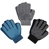 Zelda Matilda Magic Knit Kids Stretch Gloves - Winter Gloves for Kids Extra Strong Grips Packs (Dots - Black, Blue & Gray, 8-14 Years)