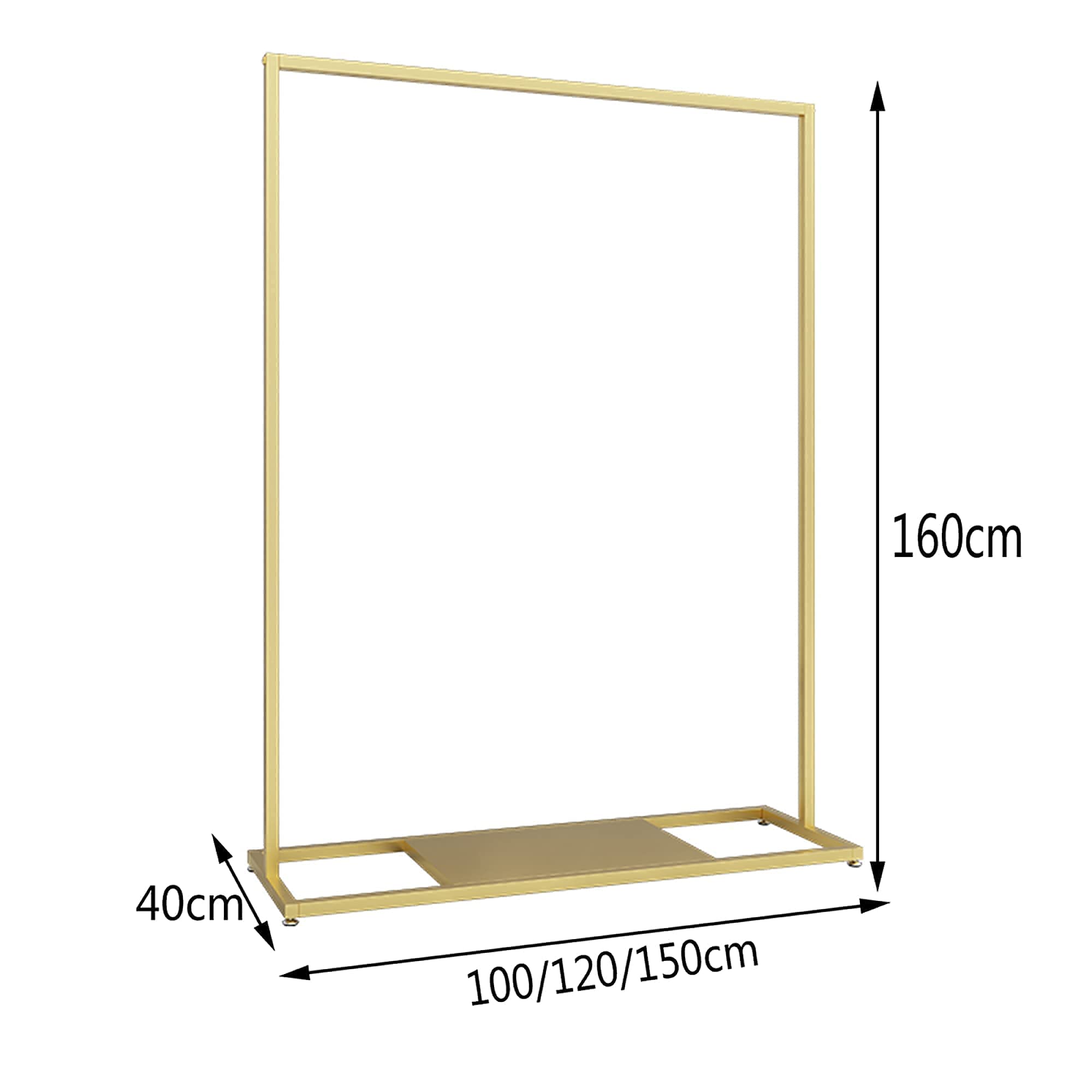 Kleiderständer，Heavy-Duty-Kleiderstangen, Moderne minimalistische Metall-Einzelhandels-Präsentationsständer, Garderobenständer für STO-Schuhkartons,Golden,120 cm,Golden,150 cm