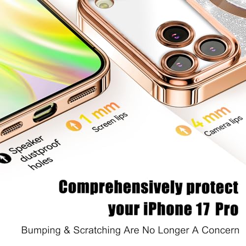 Image of Misscase for iPhone 17 Pro Case Compatible with MagSafe,Built-in Camera Lens Protector Full Protection Soft TPU Anti-Scratch Anti-Fingerprint Magnetic Glitter Slim Case Cover 6.3 inch Gold