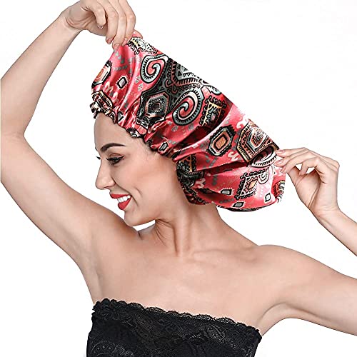 Image of Stain Bonnet Silk Sleep Cap Adjustable Satin Cap for Night Sleeping Hair Bonnet Reversible Double Layer