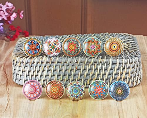 Image of Vintage Ceramic Knobs for Kids and Kitchen Cupboards, Drawers, Wardrobes, PC Cabinets, Almirahs, Dressers, Decorative Pull Handles for Dressing Table and Home Decor - Set of 10, Joy
