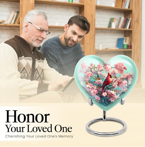 Image of Cardinal Bird Urn Mini Keepsake Urn for Human Ashes 1 Large & 1 Small | Funeral Urns for Women & Men, Large Burial Urns