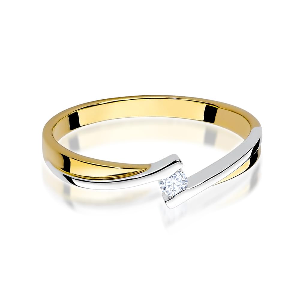 MARKO Zarter Damenring aus 333 (8 Karat) Bicolor-Gold mit einzelner Zirkonia – Eleganter Echtgold Vorsteckring/Ehering