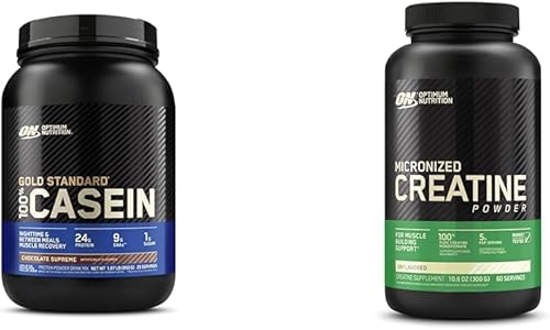 Optimum Nutrition Gold Standard - Proteína en polvo de caseína micelar 100% micelar y monohidrato de creatina micronizada, sin sabor, apto para