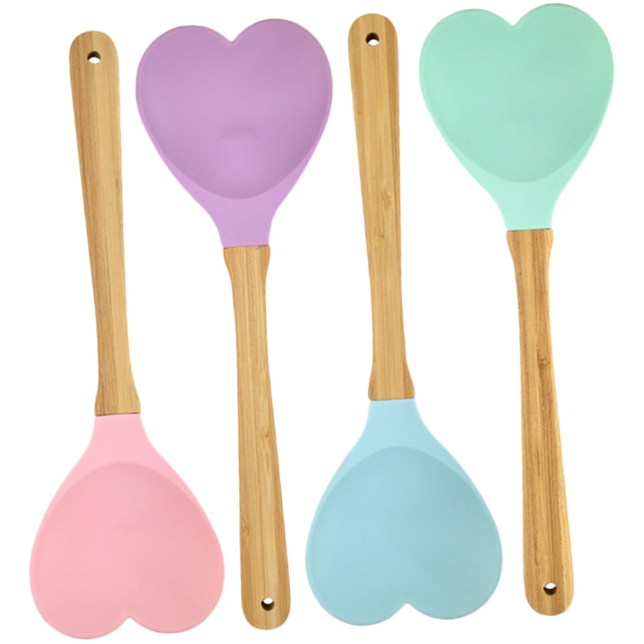 BRIGHTFUFU 4Pcs Heart Silicone Soup and Salad Spoons Convenient Kitchen Utensils for Mixing and Serving and Easy to Clean Kitchen Tools