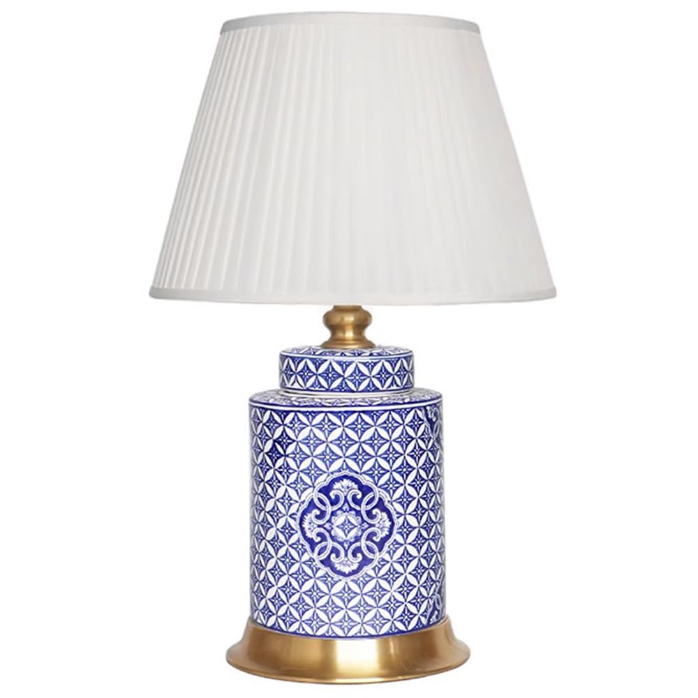 SANBDDLYY Hand-Painted Chinoiserie Ceramic Table Lamp Fabric Shade - Nightstand for Bedroom, Living Room, Office, College Bookcase 64x40 CM