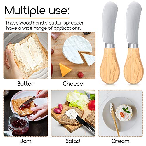 image for Patelai 4 Pieces Wood Handle Butter Spreader Cheese and Butter Spreade