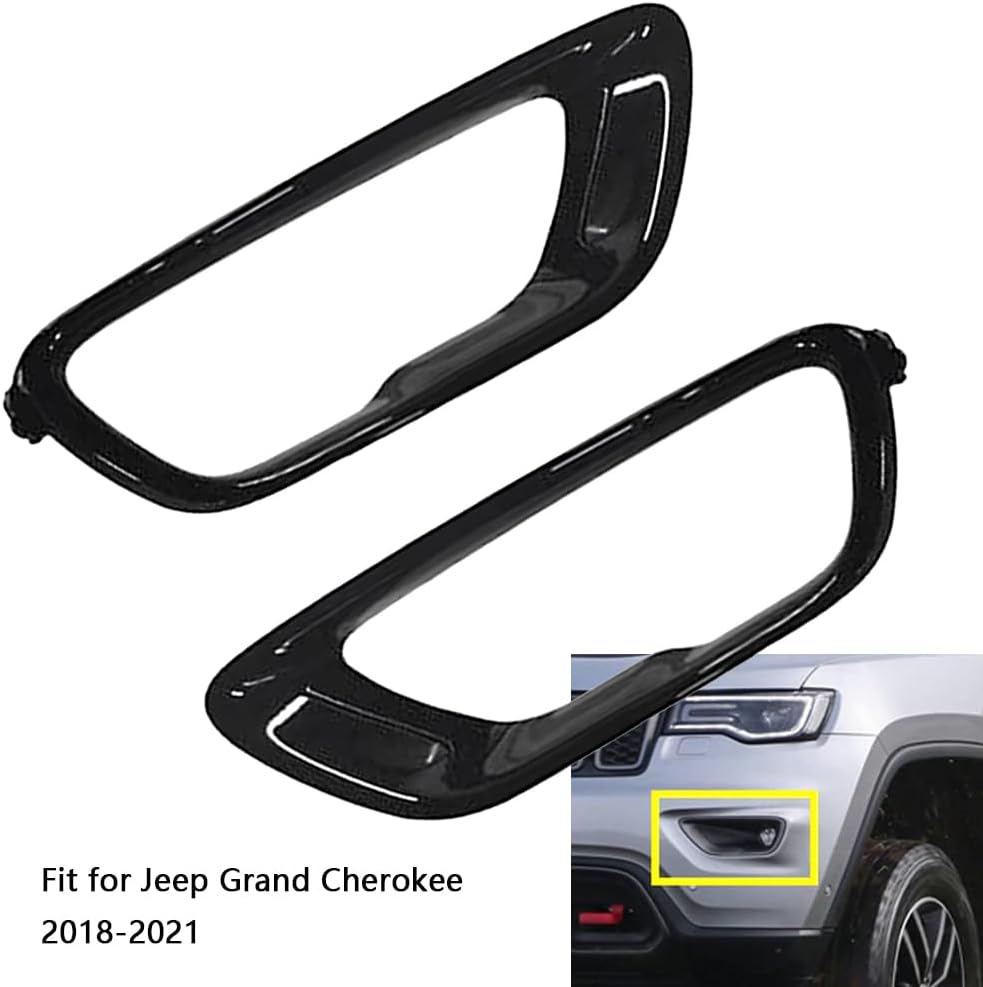 Front Bumper Fog Light Cover Bezel Trim Frame Cover YL31TZZAA 5YL30TZZAA Glossy Black, Pair Set Front Bumper Fog Lamp Covers Trim Bezel, 2018-2021 Compatible with Jeep Grand Cherokee